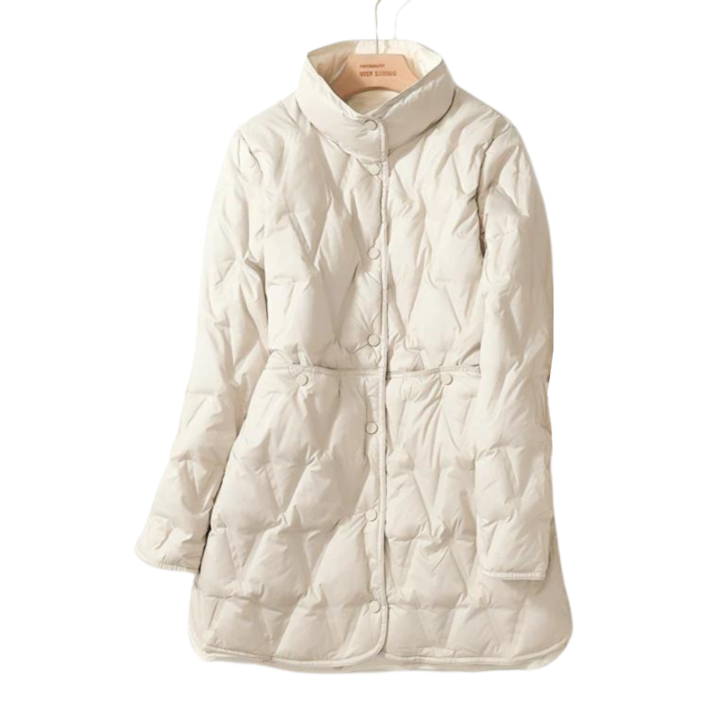 Cremeweiße Daunenjacke mit Stehkragen und taillierter Passform