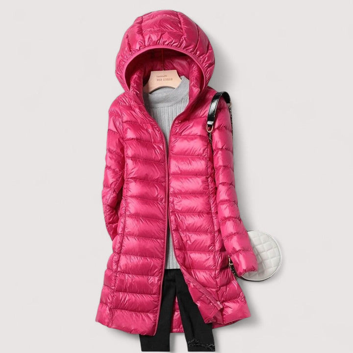 Ultraleichte Steppjacke in Pink-Magenta mit Kapuze und Reißverschluss