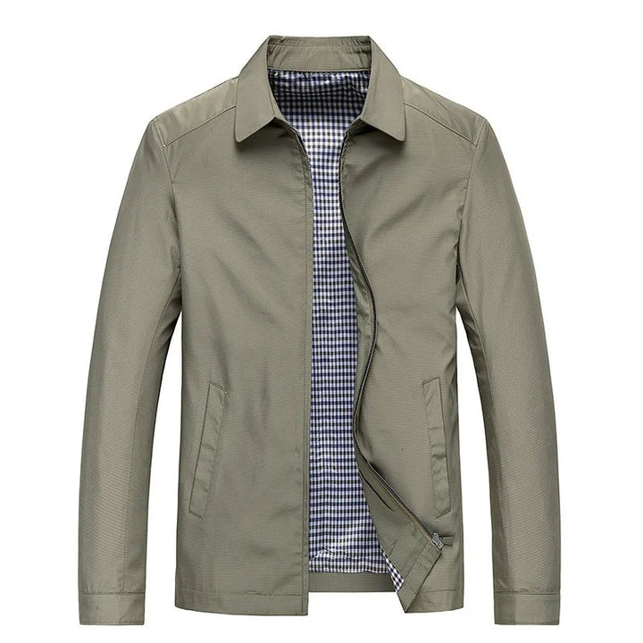 Herrenjacke khaki mit Hemdkragen und kariertem Innenfutter
