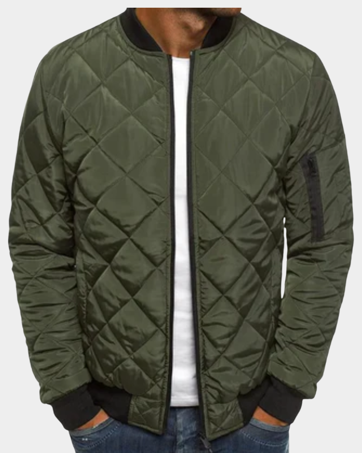 Gesteppte Bomberjacke in Khaki mit Rippbündchen und Ärmeltasche