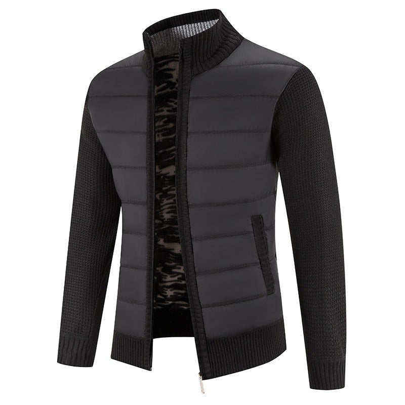 Herren Steppjacke anthrazit mit gestrickten Ärmeln und Stehkragen