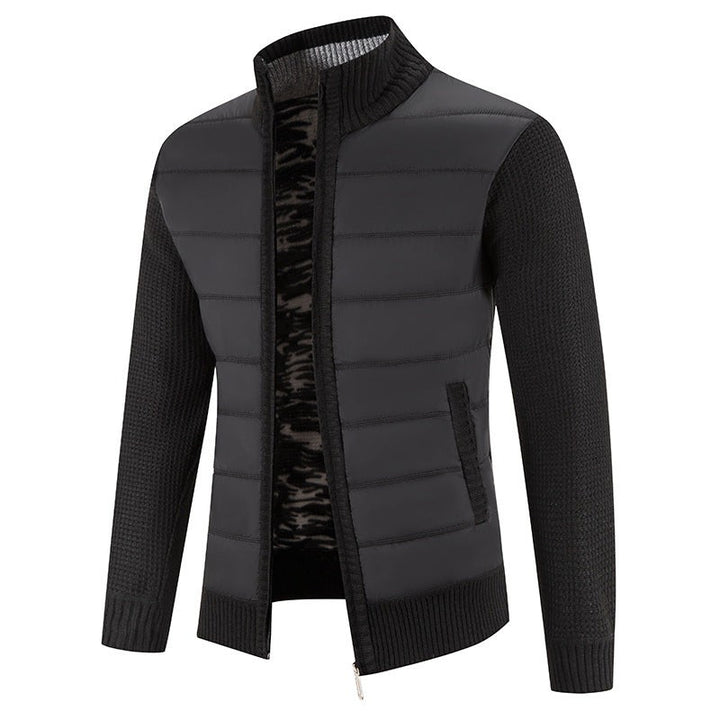 Herren Steppjacke anthrazit mit gestrickten Ärmeln und Stehkragen