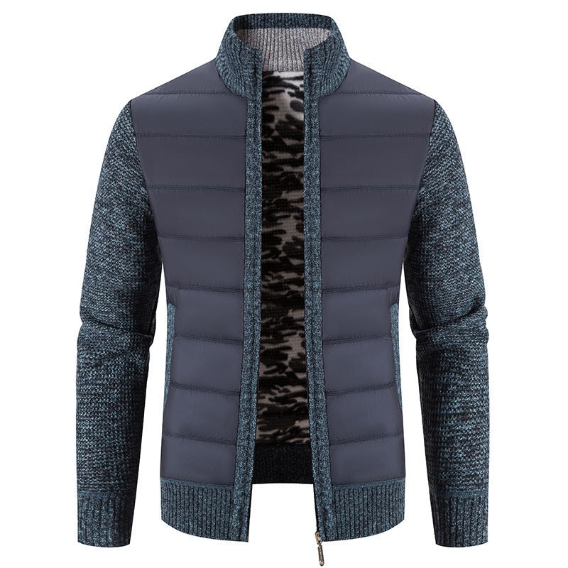 Bomberjacke dunkelblau mit Steppfront und meliertem Strickärmel