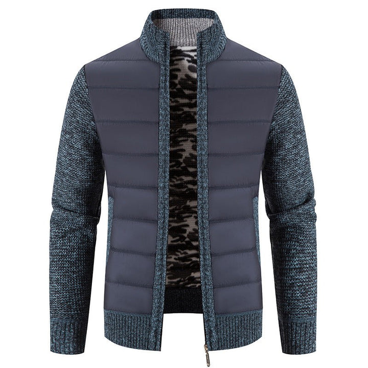 Bomberjacke dunkelblau mit Steppfront und meliertem Strickärmel