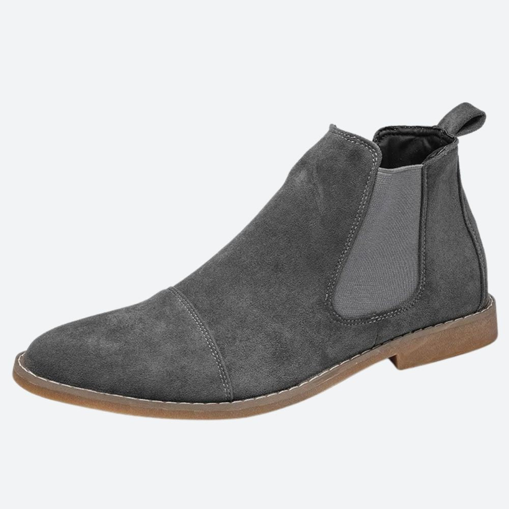 Graue Wildleder Chelsea Boots mit kontrastfarbener Laufsohle und Zehenkappe