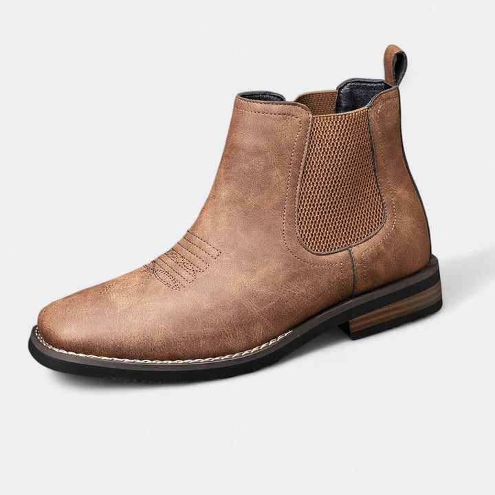 Braune Chelsea Boots Herren mit elastischen Seiteneinsätzen und Western-Stitching