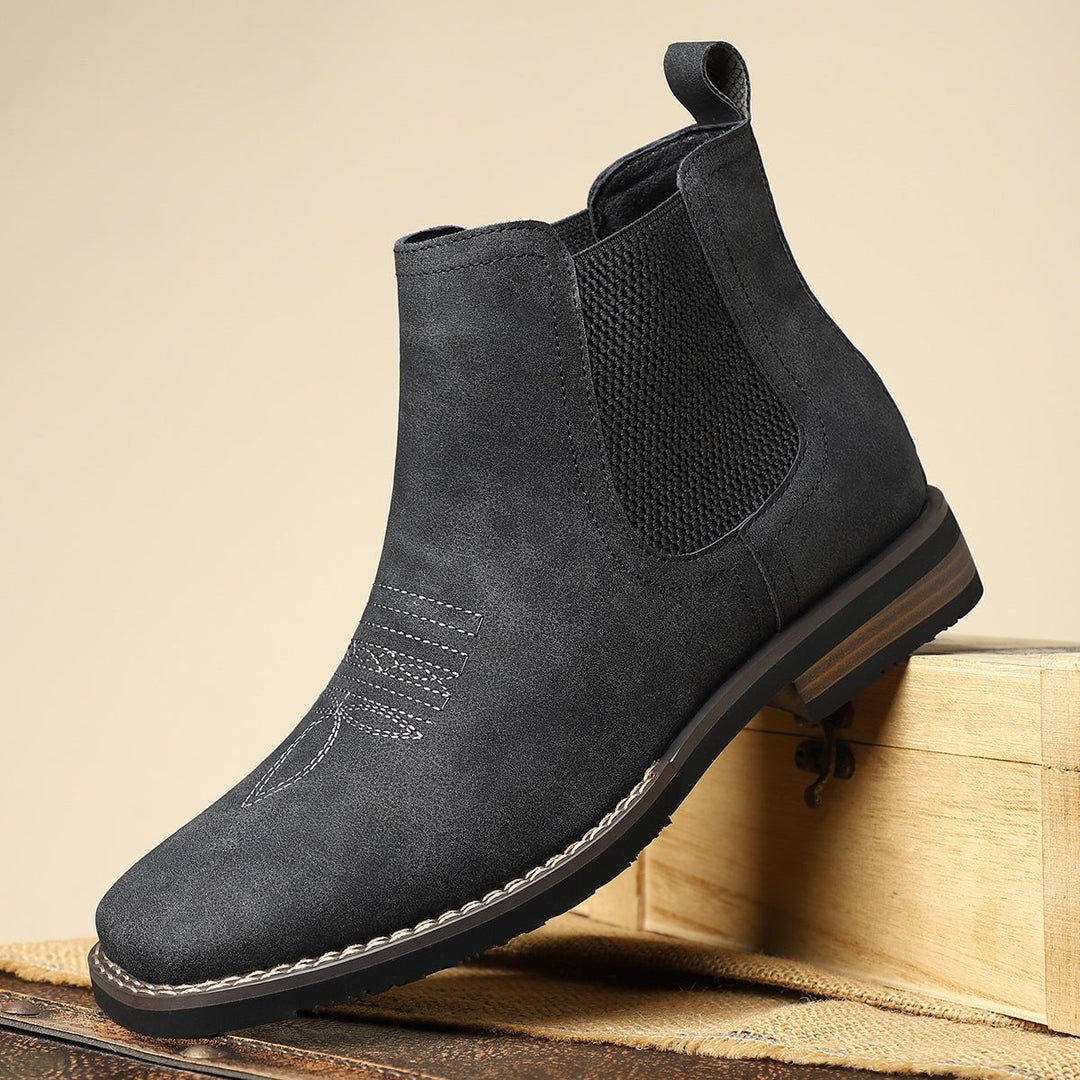 Dunkelgraue Chelsea Boots Herren mit Stickerei am Schaft
