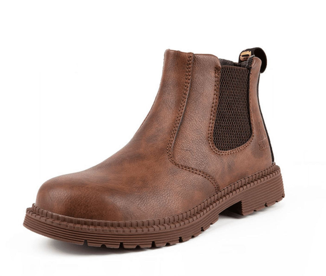 Braune Chelsea-Boots aus Leder mit robuster Profilsohle und elastischem Einsatz