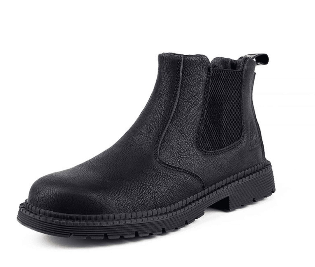 Schwarze Chelsea-Boots aus glattem Leder mit dicker Gummisohle