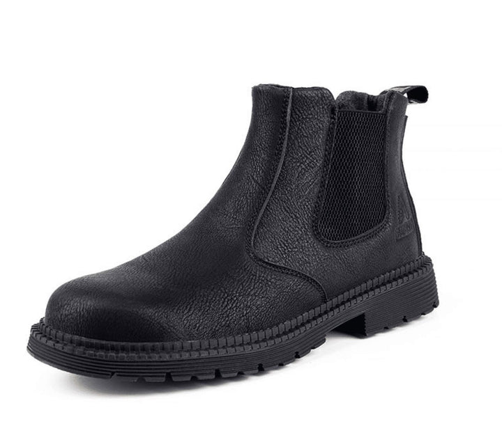 Schwarze Chelsea-Boots aus glattem Leder mit dicker Gummisohle