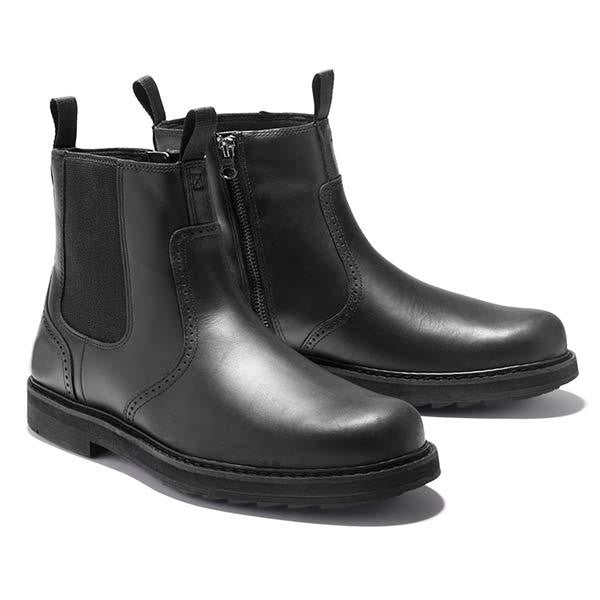 Schwarze Leder-Chelsea-Boots mit Reißverschluss und robuster Gummisohle