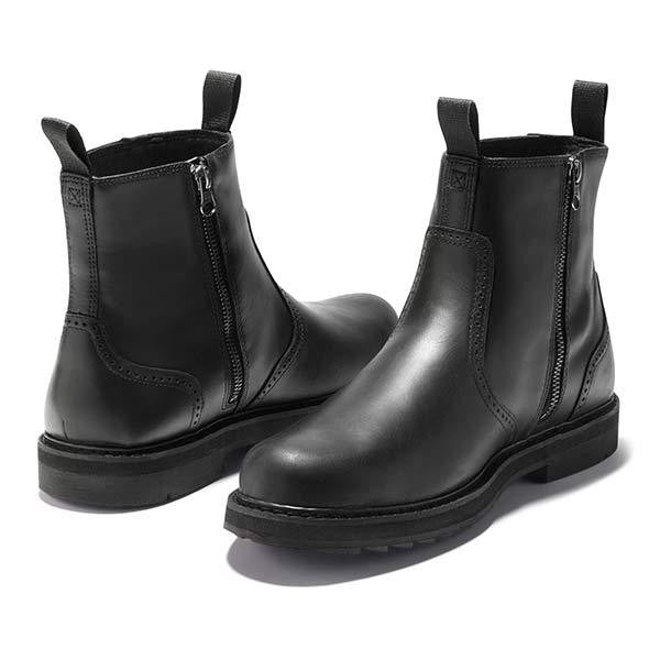 Chelsea-Boots aus glattem schwarzem Leder mit seitlichem Zipper