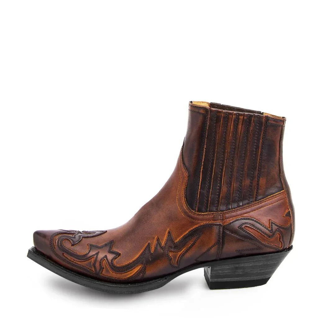 Brauner Cowboystiefel Herren aus Leder mit Western-Stickerei und Blockabsatz