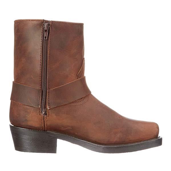 Seitenansicht Cowboystiefel braun mit Reißverschluss und Zierriemen