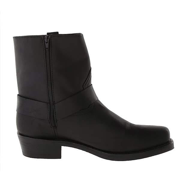 Schwarzer Lederstiefel seitlich mit Reißverschluss und Riemen