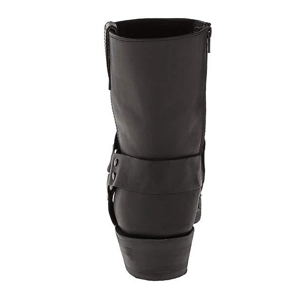 Rückansicht schwarzer Lederstiefel mit doppeltem Riemendetail