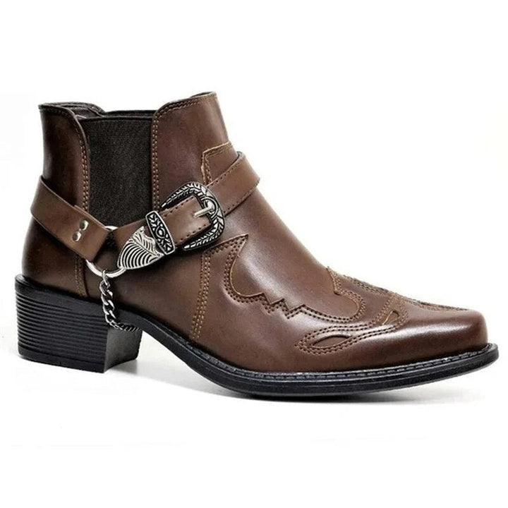 Braune Herren Westernstiefel aus Leder mit silberner Zierschnalle