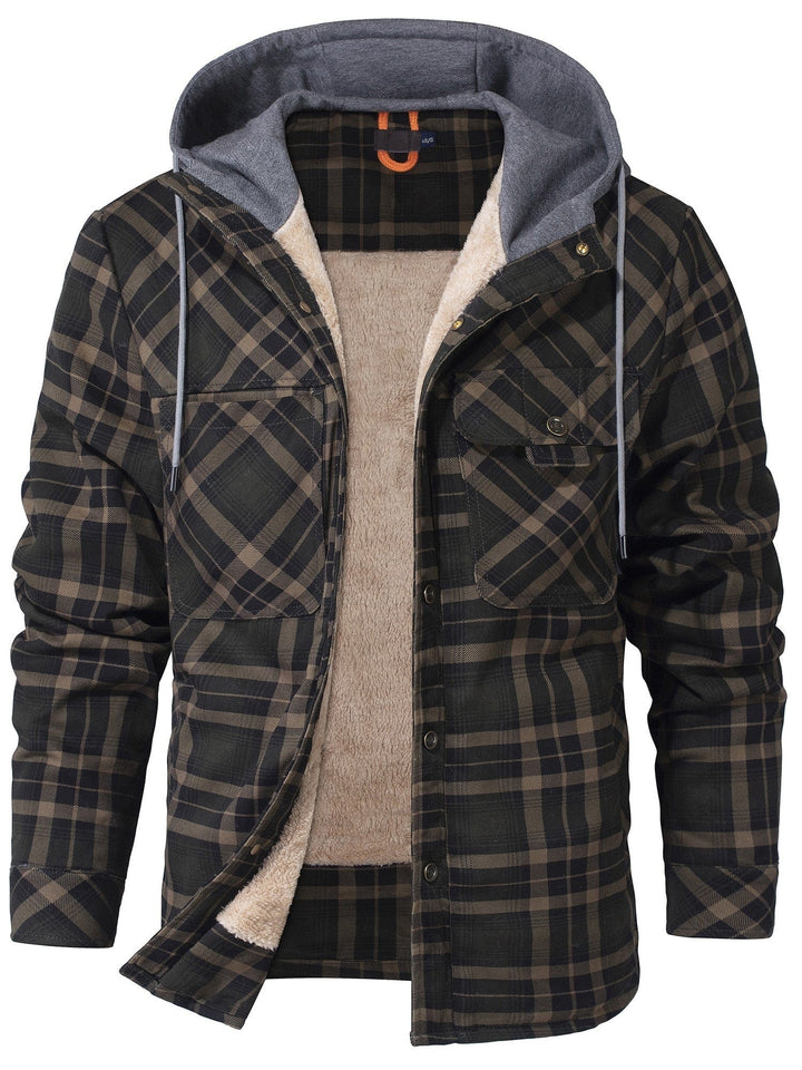 Schwarz-weiß karierte Winterjacke mit Kapuze und flauschigem Futter