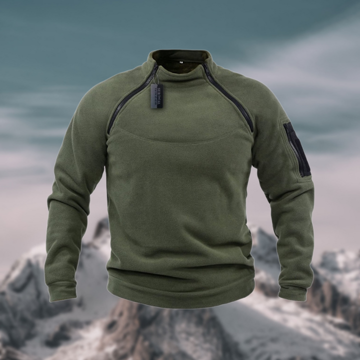 Olivgrüner Fleece-Pullover mit Stehkragen und Ärmeltasche für Herren