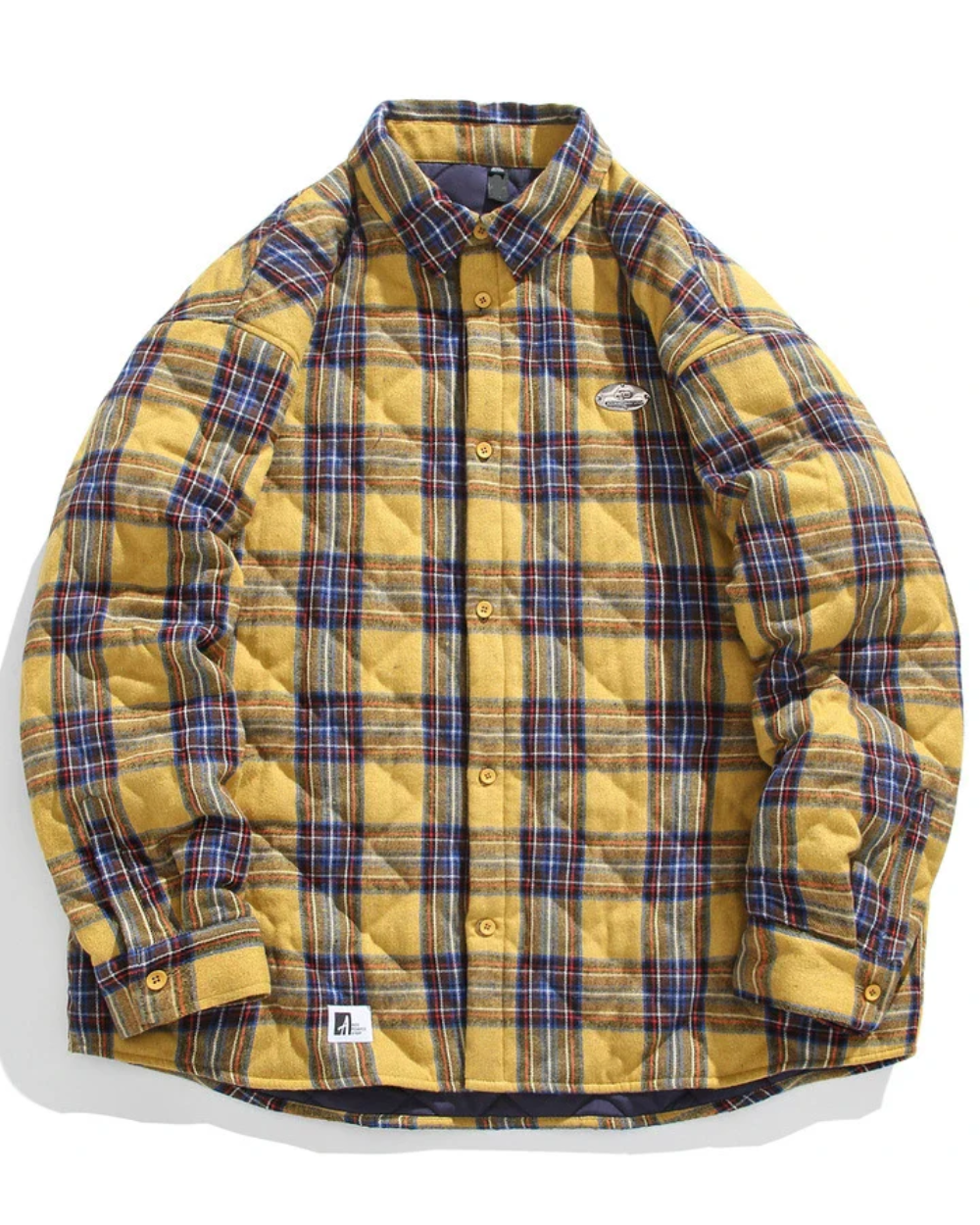 Wattierte Karo-Jacke in Senfgelb mit Logo-Patch