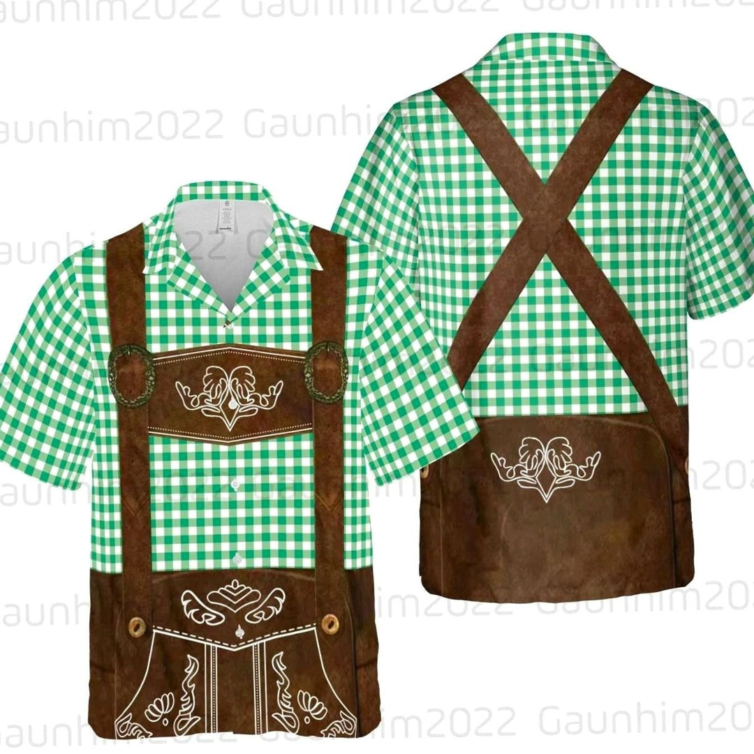 Kurzarmhemd im Lederhosen-Stil mit grün-weißem Karomuster