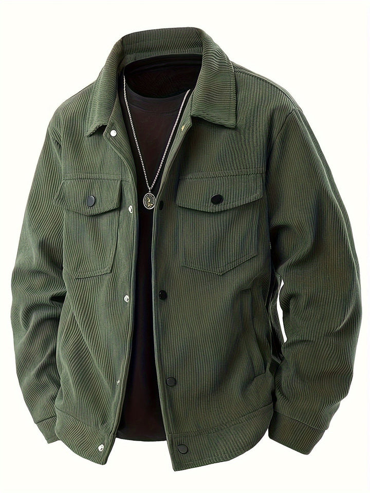 Olivgrüne Cord-Hemdjacke mit Kentkragen und Knopftaschen
