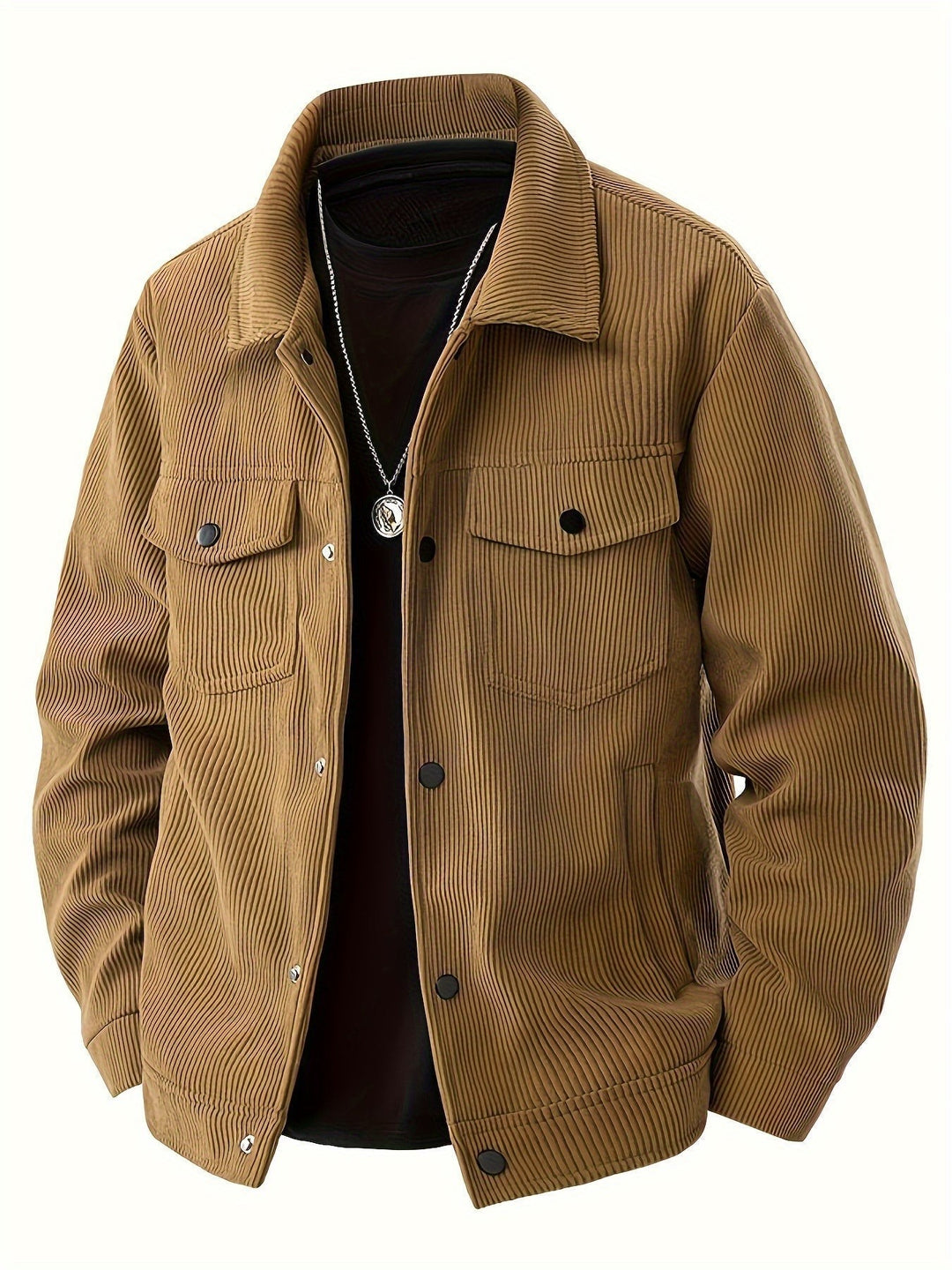 Karamellbraune Cordjacke mit Kragen und zwei Brusttaschen
