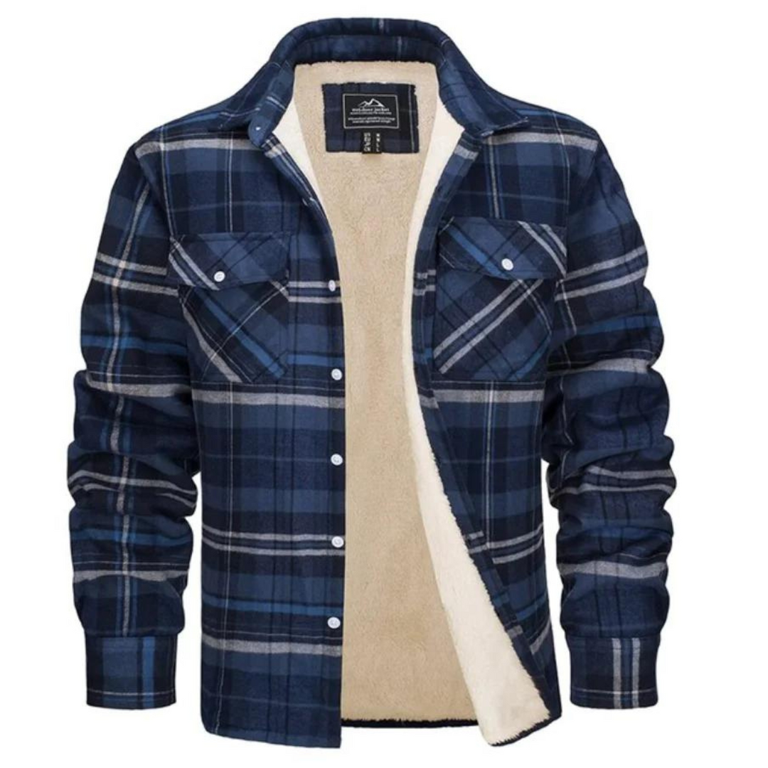 Marineblau karierte Hemdjacke mit flauschigem Fleecefutter und Taschen