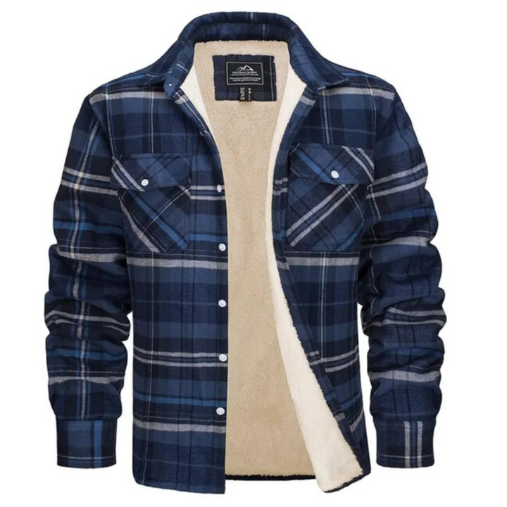 Marineblau karierte Hemdjacke mit flauschigem Fleecefutter und Taschen