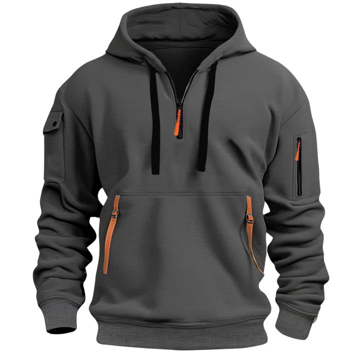Dunkelgrauer Herren Hoodie mit strukturierter Optik und Zip-Taschen