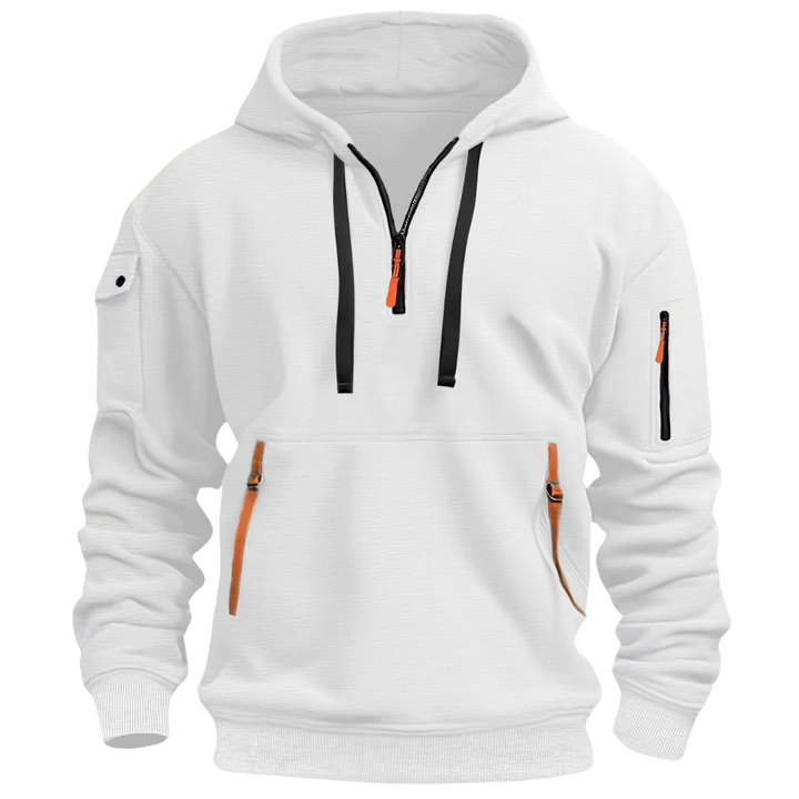 Weißer Herren Hoodie mit Reißverschluss-Taschen und Kontrastkordeln