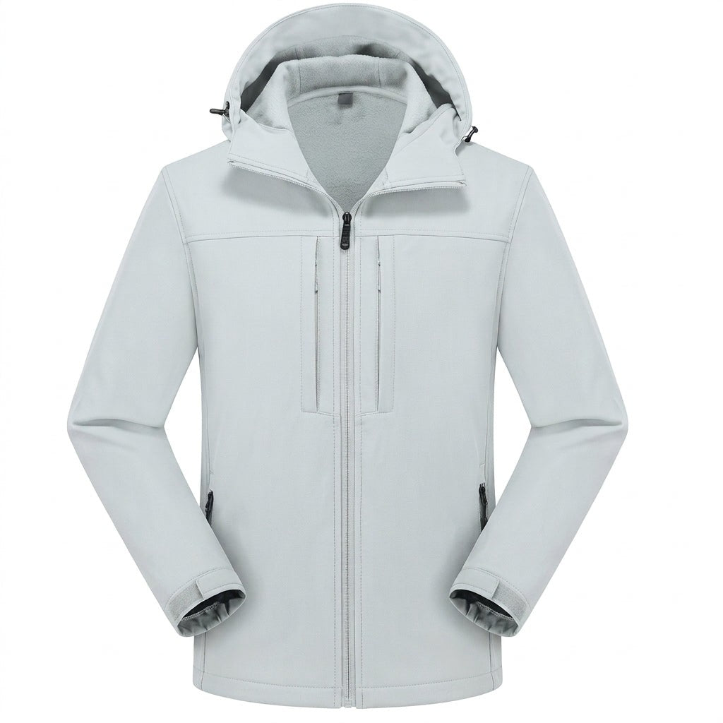 Hellgraue Softshelljacke Herren mit Kapuze und Fleece-Futter