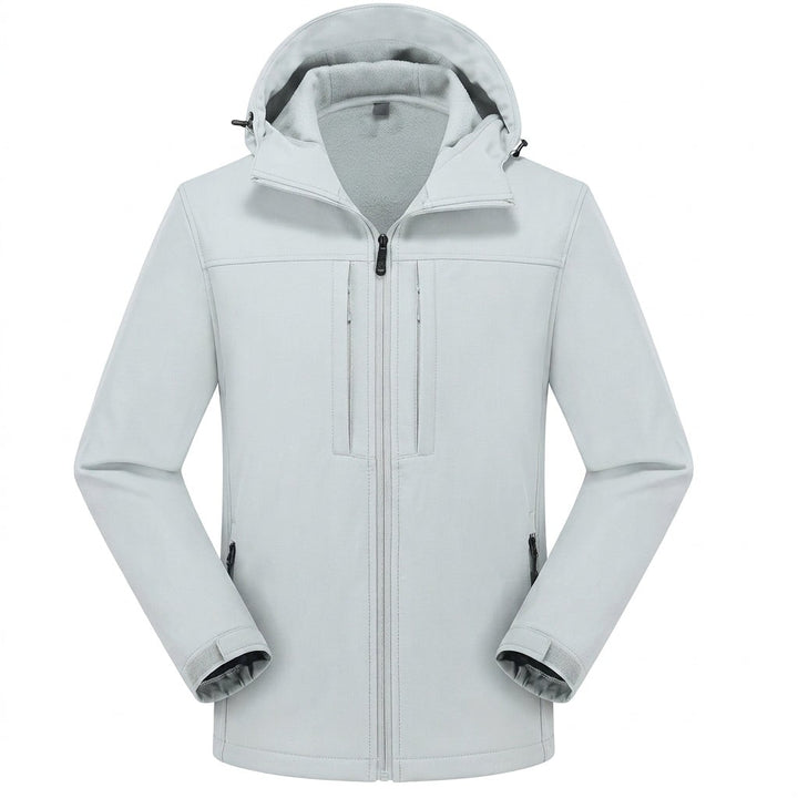 Hellgraue Softshelljacke Herren mit Kapuze und Fleece-Futter