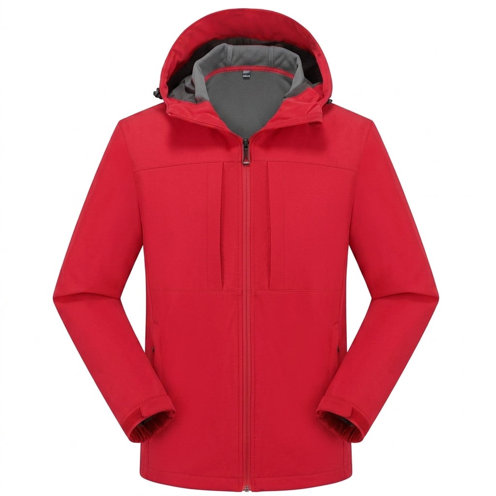Rote Softshelljacke Herren wasserdicht mit Kapuze und Brusttaschen