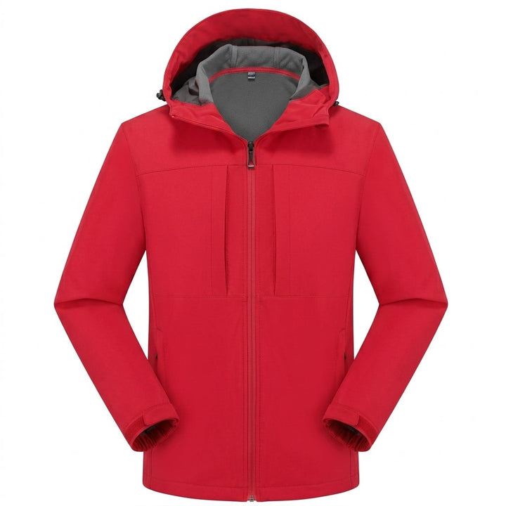 Rote Softshelljacke Herren wasserdicht mit Kapuze und Brusttaschen