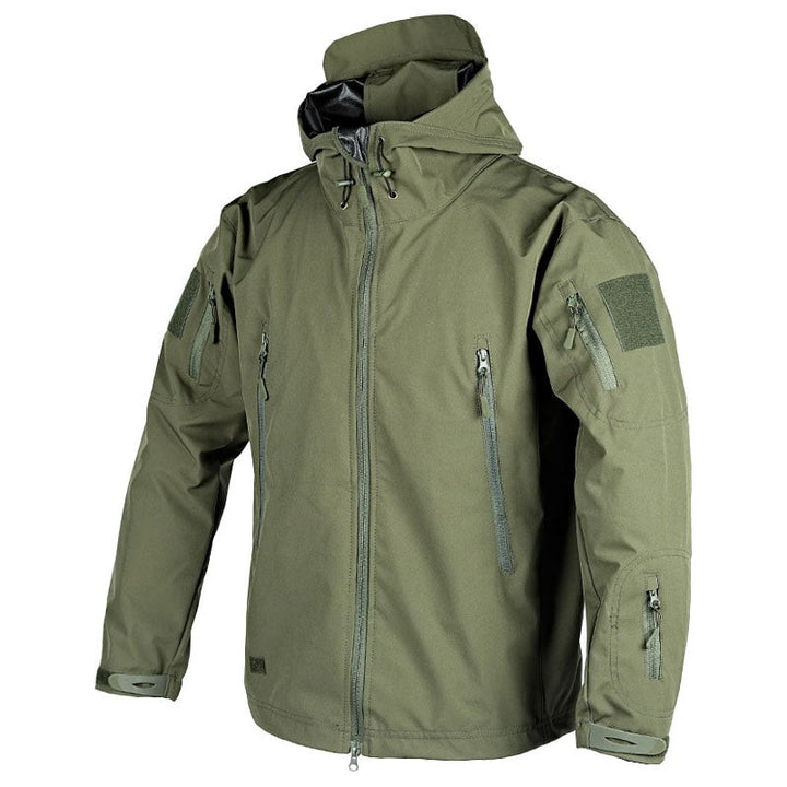 Outdoorjacke in Olivgrün mit abnehmbarer Kapuze und Ärmeltasche