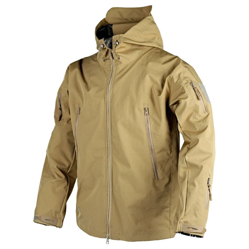 Outdoorjacke in Sandbeige mit Kapuze und funktionalen Brusttaschen