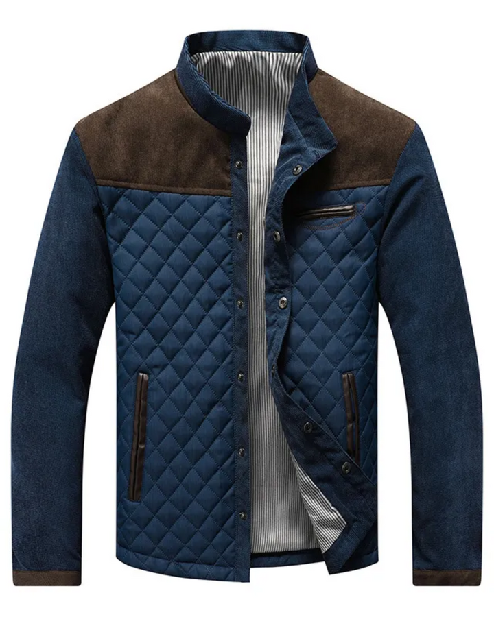 Steppjacke für Herren in Blau mit kontrastierenden Schulterpartien in Braun