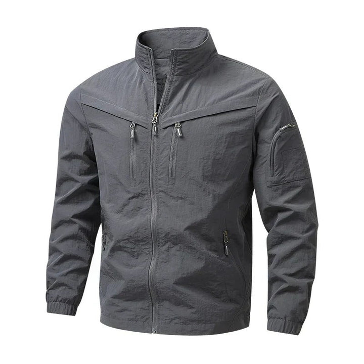 Graue Fieldjacke für Herren mit wetterfestem Stoff und Stehkragen