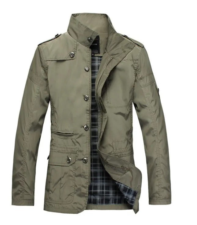 Beige Windjacke mit Knopfleiste und Schulterklappen