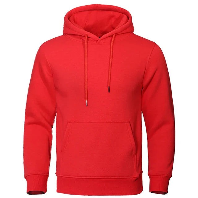 Rotes Herren-Kapuzensweatshirt mit Kordelzug und Frontpolytasche, Vorderansicht