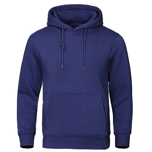 Dunkelblaues Herren-Kapuzensweatshirt mit Kordelzug, Frontalansicht