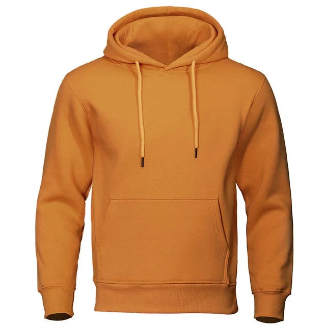 Senffarbener Hoodie mit Kapuze und Kängurutasche, Vorderansicht