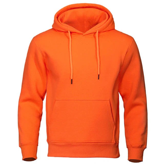 Leuchtend oranges Kapuzensweatshirt mit Kordelzug, Vorderansicht