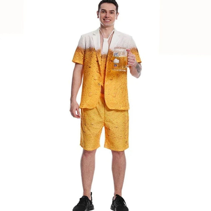 Kurzarm Bierkostüm Set mit Schaummuster und Bierkrug, ideal für Oktoberfest