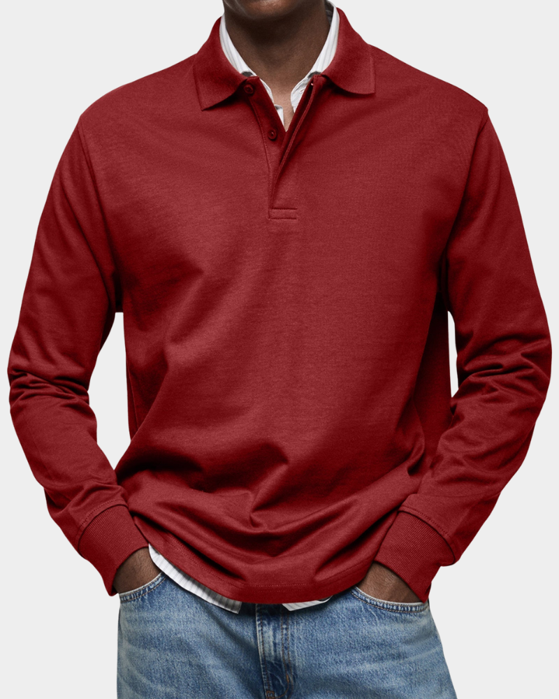 Langarm-Poloshirt in Rot mit Polokragen und gerippten Ärmelbündchen