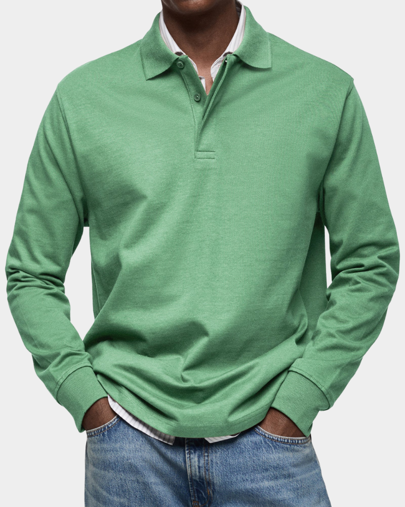 Langarm-Poloshirt in Grün mit sportlichem Polokragen und Bündchen
