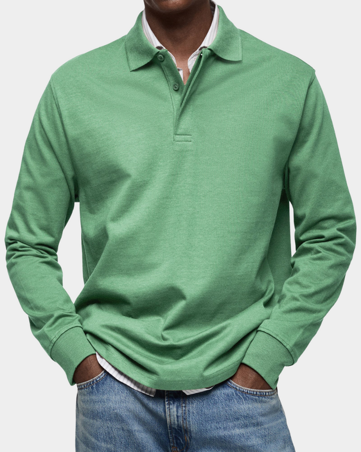Langarm-Poloshirt in Grün mit sportlichem Polokragen und Bündchen