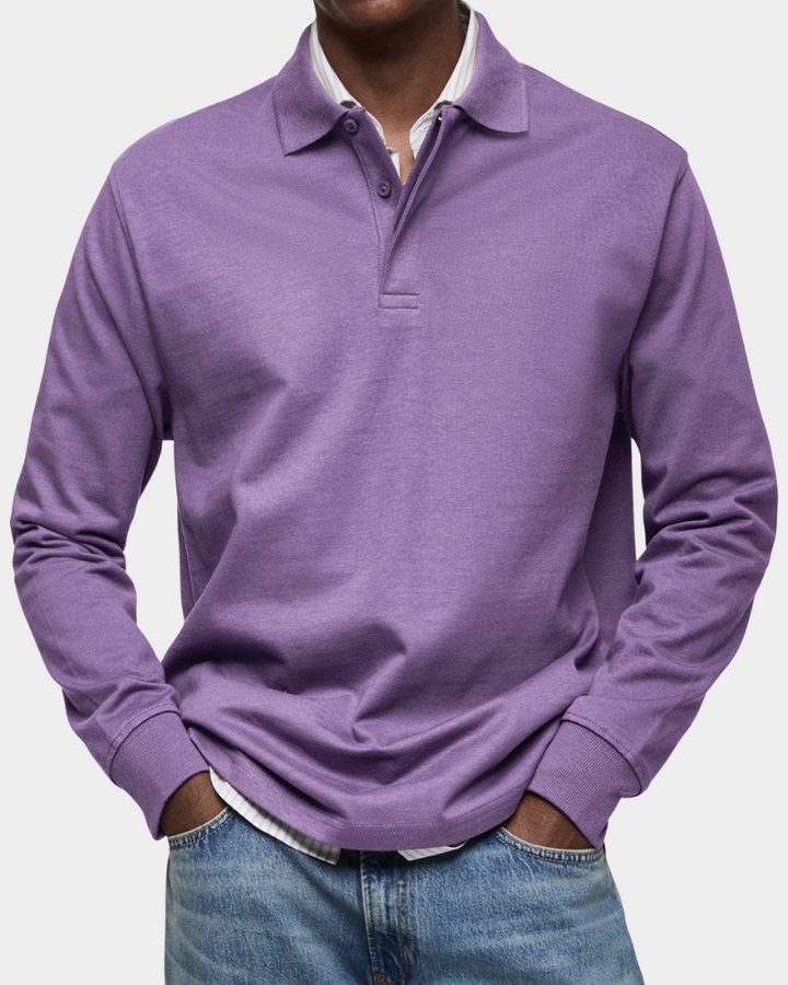 Langarm-Poloshirt in Violett mit klassischer Zweiknopfleiste