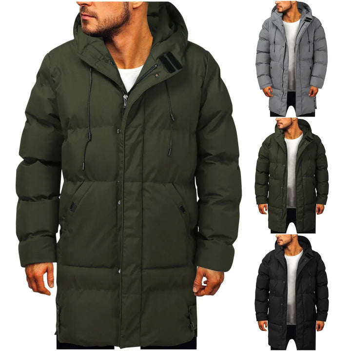 Herren Winterjacke lang in Oliv, Grau und Schwarz im Vergleich